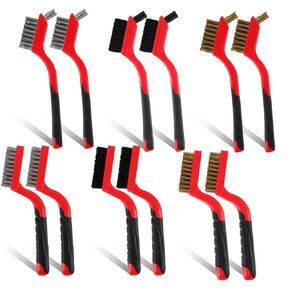 Aain 6 Pack Wire Brush Set,7inch Brass Wire/Nylon Wire/Stainless Steel Wire Bristle Brushes Cleaning Set with Curved Handle,Scratch Brush Set for Rust Removal, Dirt, Paint Scrubbing,Red in Saudi Arabia