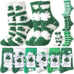 St Patricks Day Socks Fuzzy Shamrock Green Clover Socks St Patricks Gifts with Tags Organza Bags for Women in Saudi Arabia