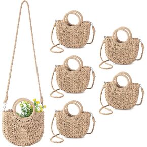 Oudain 3 Pcs Semi Circle Rattan Straw Bag Straw Purses for Women Summer Beach Mini Tote Bag Hand Woven Crossbody Small Handbag Top Handle Wicker Clutch Bag in Kuwait