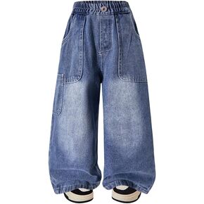 Nivne Tco Toddler Boys Jeans Casual Multi-Pocket Elastic Waistband Loose Fit Straight Leg Denim Pants in Kuwait