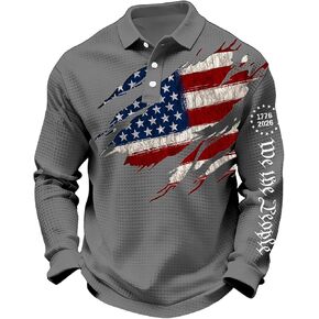Men's 250Th Anniversary National Flag Print Casual Waffle Fabric Polo Shirt Cross Patriotic Button Collar Tee in Saudi Arabia
