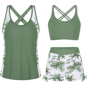 ملابس سباحة تانكيني للفتيات من 3 قطع، ملابس سباحة متقاطعة مع شورت بيكيني، ملابس سباحة متواضعة للمراهقين من عمر 9 إلى 16 عامًا in Kuwait