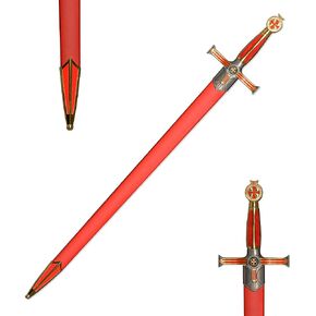 Sauvagine-33.3 بوصة سيف معدني تمبلار نايت باللونين الأحمر والذهبي - نسخة طبق الأصل من العصور الوسطى الصليبية للكوسبلاي والجمع والعرض in Kuwait