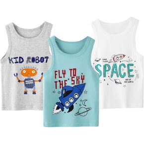 Toddler Tank Top Boys Little Kids 3 Pack Soft Cotton Sleeveless Undershirts with Cute Prints Size 2T-6T in Saudi Arabia