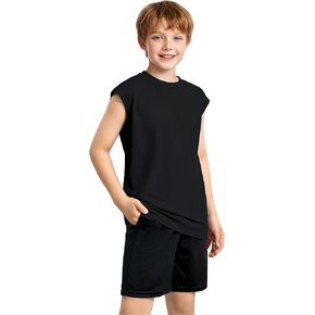 الأولاد تانك القمم رياضية بلا أكمام تي شيرت شبكة سريعة الجافة Crewneck الملابس الداخلية للأطفال 7-14 سنة in Kuwait