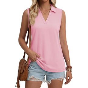 YUCOLEN Sleeveless Tank Tops for Women V Neck Polo Shirt Loose Fit UPF 50+ Collared Basic Casual Summer Tee in Kuwait