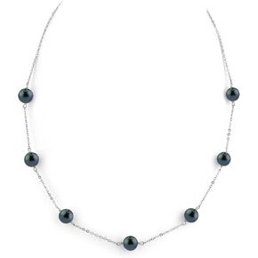The Pearl Source 14K Gold Round Genuine Black Japanese Akoya Saltwater Cultured Pearl Tincup Necklace for Women in Saudi Arabia