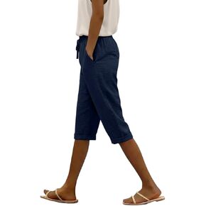 Womens Shorts Summer Elastic Waist Drawstring Bermuda Short Knee Length Casual Capri Pants with Pockets in Saudi Arabia