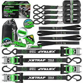 أشرطة ربط للدراجات النارية XSTRAP STANDARD 4PK - 1 بوصة × 15 قدم، قوة كسر 2200 رطل، أشرطة حلقة ناعمة مع خطافات قفل أمان S، حلقات وملصقات سوداء، للتحرك، الشاحنات، البضائع، معدات الحديقة، أسود in Saudi Arabia