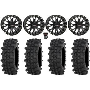 الحزمة - 9 عناصر: عجلات System 3 ST-3 باللون الأسود مقاس 15 بوصة وإطارات ACP مقاس 32 بوصة [4x156 Bolt Pattern 3/8x24 Lug Kit] in Kuwait