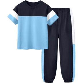 ملابس الأولاد مقاس 4-12 بأكمام قصيرة تي شيرت ملون وسراويل طويلة قطعتين ملابس صيفية للأولاد in Kuwait