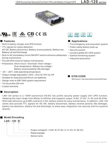 LAD-120 مصدر طاقة 120 وات 13.8 فولت/ 27.6 فولت/ 41.5 فولت/ 55.2 فولت مع شاحن بطارية (LAD-120B) in Kuwait