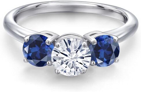 Gem Stone King 925 فضة استرليني شخصية ومخصصة مستديرة 6 مم و5 مم أحجار كريمة 3 أحجار ميلاد الذكرى السنوية للزفاف خاتم الوعد للنساء in Saudi Arabia