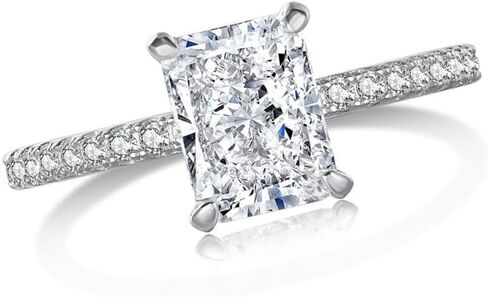 2 Carat Lab Grown Diamond Ring for Women,18K White/Gold Plated Radiant Cut Eternity Rings, D Color VVS1 Clarity Simulated Diamond, Wedding Engagement Anniversary Ring Set(D-White Gold Plated,US 7) in Saudi Arabia