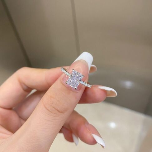 2 Carat Lab Grown Diamond Ring for Women,18K White/Gold Plated Radiant Cut Eternity Rings, D Color VVS1 Clarity Simulated Diamond, Wedding Engagement Anniversary Ring Set(D-White Gold Plated,US 7) in Saudi Arabia