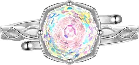 Aurora Tears Birthstone Rose Ring - 925 Sterling Silver Rose Cut Cubic Zirconia Flower Adjustable Ring Anniversary Engagement Promise Ring Birthday Jewelry Gift for Women Wife Mom Daughter in Saudi Arabia