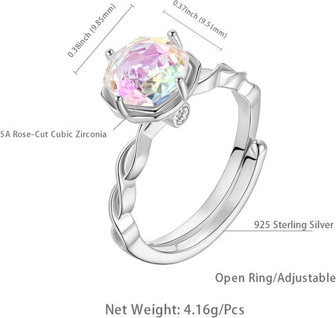 Aurora Tears Birthstone Rose Ring - 925 Sterling Silver Rose Cut Cubic Zirconia Flower Adjustable Ring Anniversary Engagement Promise Ring Birthday Jewelry Gift for Women Wife Mom Daughter in Saudi Arabia