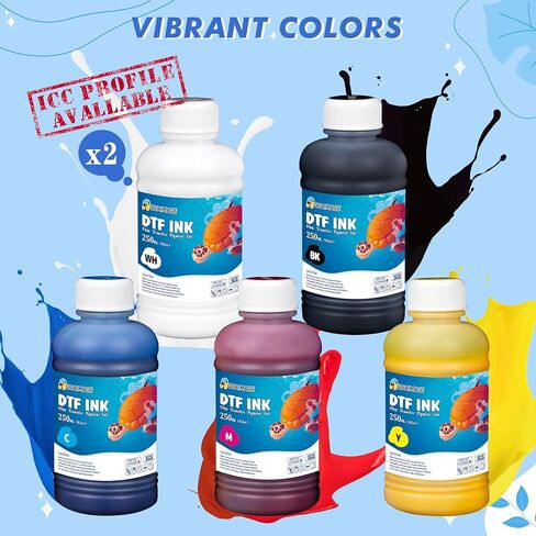 حبر Dtf 1500 مل حبر طابعة Dtf لـ ET8550، L1800، XP15000، ألوان زاهية، حبر نقل DTF لفيلم الحيوانات الأليفة، حبر إعادة التعبئة لـ P400، P800، P600، DX5، XP600. (250 مل × 6، 2 وات في الساعة+BKCMY) in Kuwait