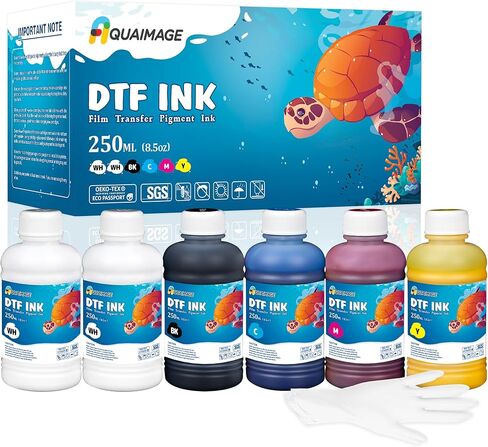 حبر Dtf 1500 مل حبر طابعة Dtf لـ ET8550، L1800، XP15000، ألوان زاهية، حبر نقل DTF لفيلم الحيوانات الأليفة، حبر إعادة التعبئة لـ P400، P800، P600، DX5، XP600. (250 مل × 6، 2 وات في الساعة+BKCMY) in Kuwait