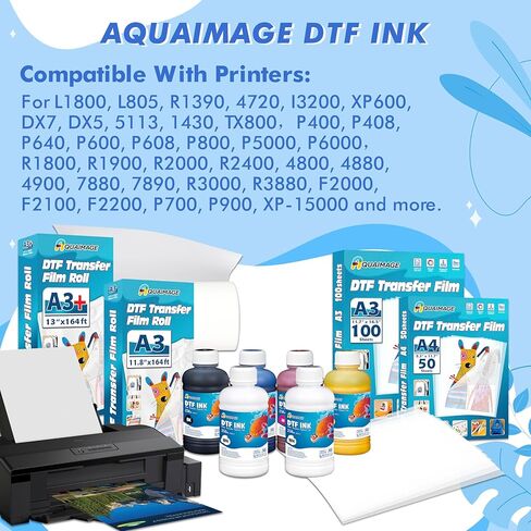 حبر Dtf 1500 مل حبر طابعة Dtf لـ ET8550، L1800، XP15000، ألوان زاهية، حبر نقل DTF لفيلم الحيوانات الأليفة، حبر إعادة التعبئة لـ P400، P800، P600، DX5، XP600. (250 مل × 6، 2 وات في الساعة+BKCMY) in Kuwait
