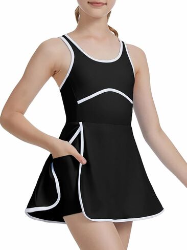 Girls Sleeveless Tennis Dress Outfits Kids Side Silt Golf Sport Dresses with Build-in Shorts & Detachable Bra in Saudi Arabia
