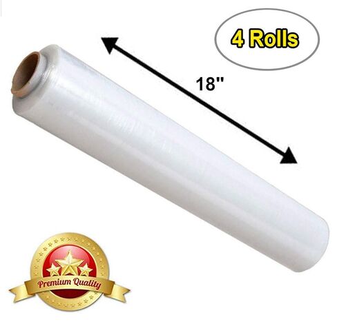 APQ 4 Rolls of Blown Hand Stretch Film 18" x 2000'. Clear Hand Stretch Wrap, 60 Gauge. Tear Resistant Residue Free Film for Moving, Shipping, Wrapping. Industrial Grade Pallet Shrink Wrap Film. in Saudi Arabia