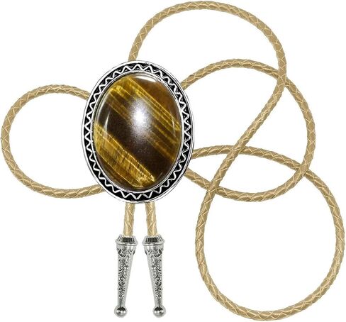 Moranse Bolo Tie with Natural Tiger Eye Stone Celtic Style Genuine and Colored Cowhide Rope in Saudi Arabia