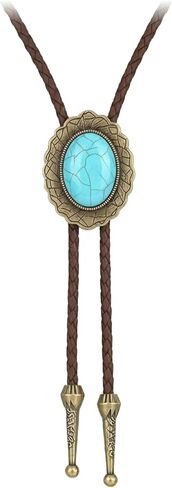 Bolo Tie for Men Western Brown Leather Necklace with Turquoise Accent Style Cowboy Neck Ties for Men's Western Outfits Classic Women Rodeo Accessory in Saudi Arabia