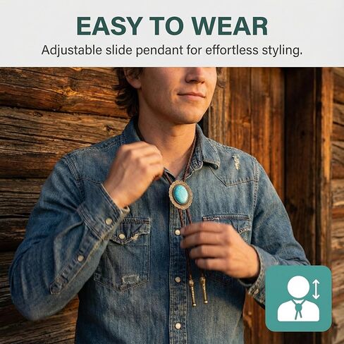 Bolo Tie for Men Western Brown Leather Necklace with Turquoise Accent Style Cowboy Neck Ties for Men's Western Outfits Classic Women Rodeo Accessory in Saudi Arabia