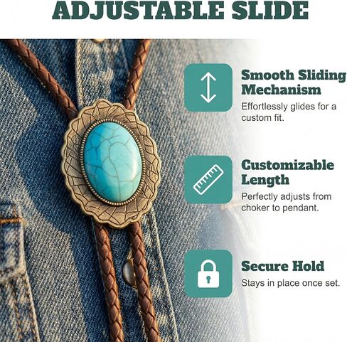 Bolo Tie for Men Western Brown Leather Necklace with Turquoise Accent Style Cowboy Neck Ties for Men's Western Outfits Classic Women Rodeo Accessory in Saudi Arabia