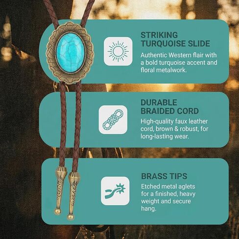 Bolo Tie for Men Western Brown Leather Necklace with Turquoise Accent Style Cowboy Neck Ties for Men's Western Outfits Classic Women Rodeo Accessory in Saudi Arabia