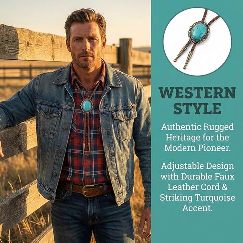 Bolo Tie for Men Western Brown Leather Necklace with Turquoise Accent Style Cowboy Neck Ties for Men's Western Outfits Classic Women Rodeo Accessory in Saudi Arabia