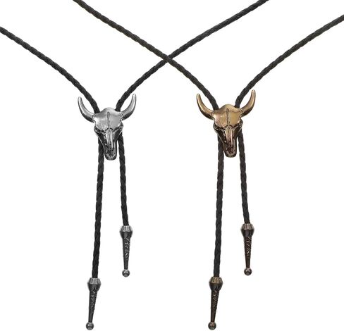 Sibba Bolo Tie Buffalo Steer Cow Bolo Tie for Men Womens Vintage Cowboy Bola Ties 2PCS Retro Western Necklace Bola Ties Cowgirl Accessories Rodeo Christmas Gifts Western Neckties Accessories in Saudi Arabia