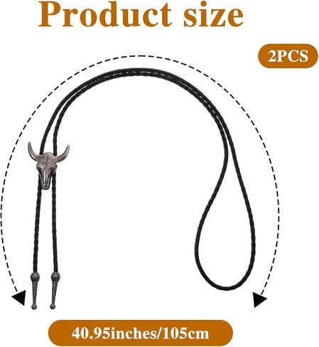 Sibba Bolo Tie Buffalo Steer Cow Bolo Tie for Men Womens Vintage Cowboy Bola Ties 2PCS Retro Western Necklace Bola Ties Cowgirl Accessories Rodeo Christmas Gifts Western Neckties Accessories in Saudi Arabia