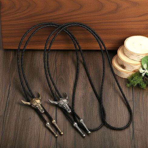 Sibba Bolo Tie Buffalo Steer Cow Bolo Tie for Men Womens Vintage Cowboy Bola Ties 2PCS Retro Western Necklace Bola Ties Cowgirl Accessories Rodeo Christmas Gifts Western Neckties Accessories in Saudi Arabia