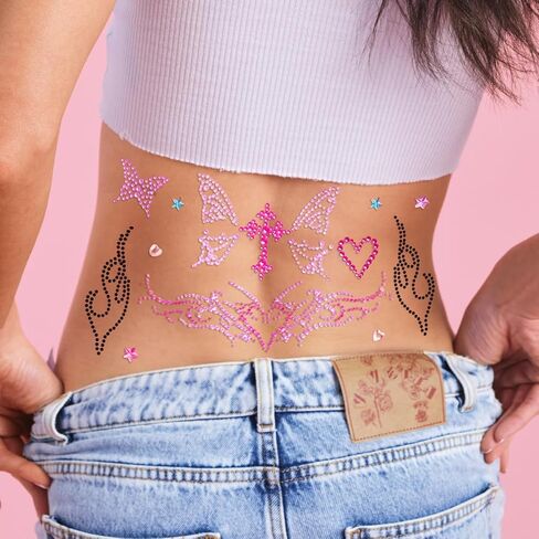 xo, Fetti Y2K Body Gems - 2 Sheets Face Gems | Retro 2000s Party, Bachelorette, Birthday Accessories, Butterfly Heart Stickers, Pink Purple Black in Saudi Arabia