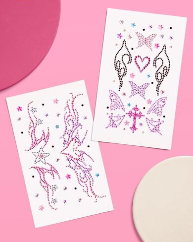 xo, Fetti Y2K Body Gems - 2 Sheets Face Gems | Retro 2000s Party, Bachelorette, Birthday Accessories, Butterfly Heart Stickers, Pink Purple Black in Saudi Arabia