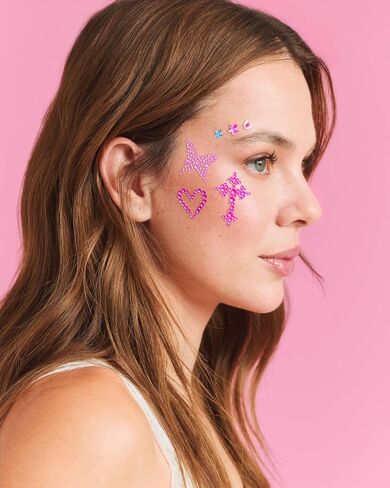 xo, Fetti Y2K Body Gems - 2 Sheets Face Gems | Retro 2000s Party, Bachelorette, Birthday Accessories, Butterfly Heart Stickers, Pink Purple Black in Saudi Arabia