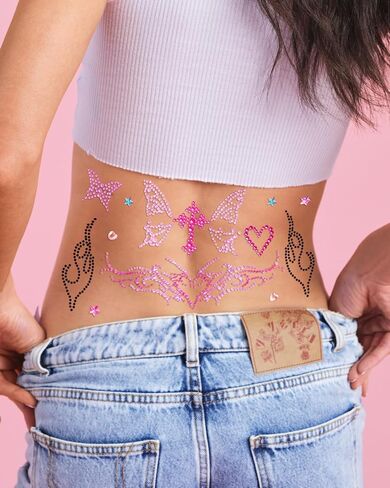 xo, Fetti Y2K Body Gems - 2 Sheets Face Gems | Retro 2000s Party, Bachelorette, Birthday Accessories, Butterfly Heart Stickers, Pink Purple Black in Saudi Arabia
