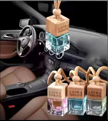 معطر هواء للسيارة برائحة العلاج العطري، موزع روائح طبيعية للتعليق، يدوم طويلاً، روائح متعددة بما في ذلك الخوخ وكريم الفانيليا وجوز الهند الوردي والفريزيا، زجاجة زجاجية بغطاء خشبي، 4 قطع in Kuwait