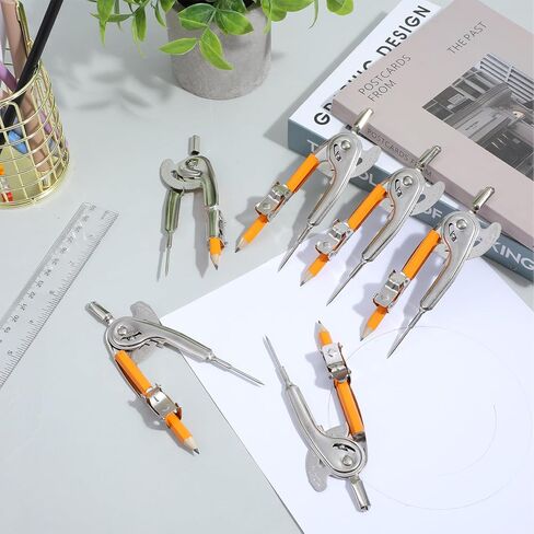 30 Pieces Compass for Geometry with Pencil, Metal Geometry Drawing Tool 6 Inch Silver Compass for Math Student Classroom School Office Woodworking Art Drawing in Saudi Arabia