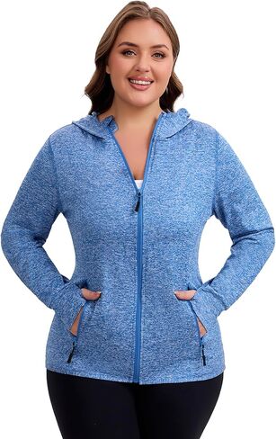 Womens Plus Size Lightweight Workout Zip Up Jackets Stretch Athletic Running Hoodie Jackets with Thumb Holes in Saudi Arabia