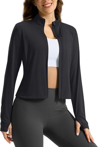 Soothfeel Women's UPF 50+ Sun Protection Athletic Jacket Lightweight Crop Zip Up Long Sleeve SPF Shirts Hiking Workout Pocket in Saudi Arabia