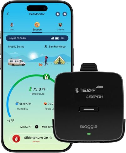 Waggle RV Pet Temperature Monitor – 4G Cellular | Real-Time Alerts for Temperature, Humidity & Power Loss | Dog Safety in RV, Car, or Home | App Controlled | No WiFi - 1Yr Subscription Included in Kuwait