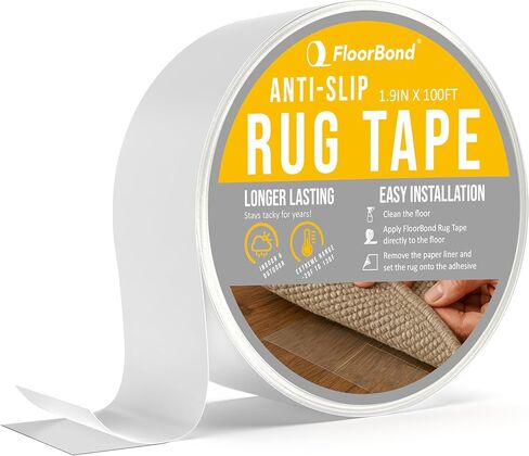 Rug Tape – Anti-Slip Double-Sided Carpet Tape, 1.9" x 100ft Roll – Heavy Duty Adhesive for Rugs on Hardwood, Tile & Vinyl – Clean Removal, Indoor & Outdoor Use in Saudi Arabia