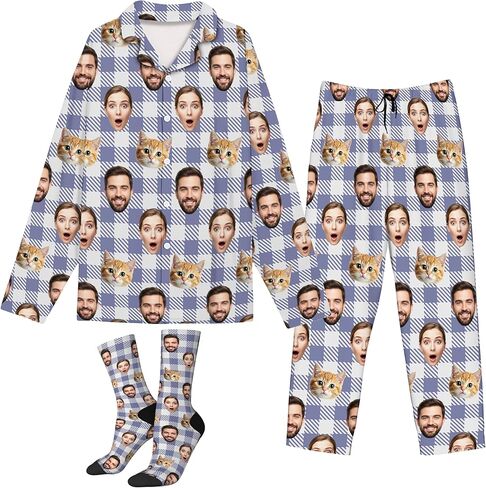 Personalized Pajamas With Faces For Men Women Custom Pet Face Pajamas Gifts For Family Cat Mom Dog Mom Christmas Pj in Saudi Arabia