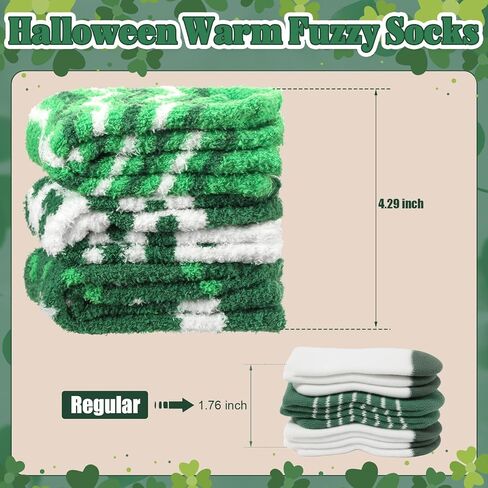 St Patricks Day Socks Fuzzy Shamrock Green Clover Socks St Patricks Gifts with Tags Organza Bags for Women in Saudi Arabia