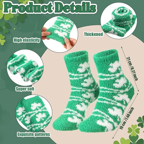 St Patricks Day Socks Fuzzy Shamrock Green Clover Socks St Patricks Gifts with Tags Organza Bags for Women in Saudi Arabia