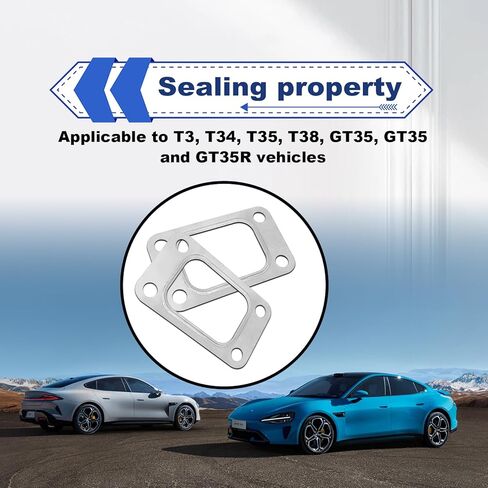 2PCS T3 Turbine Flange Gasket, 4.2" x 2.5" Stainless Steel 4-Hole Washer, Turbocharger Intake Manifold Flange Gasket Universal for T3 T34 T35 T38 GT35 GT35R Cars (Silver) in Kuwait