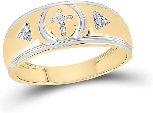 Solid Yellow-tone Sterling Silver Mens Round Diamond Cross Wedding Band Ring 1/20 Cttw in Saudi Arabia